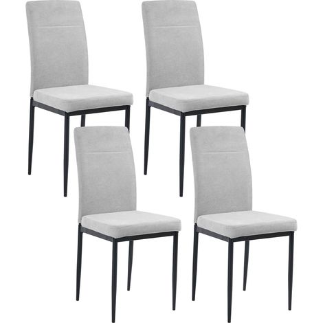 Set of 4 Fabric Dining Chairs Grey Iron Black Legs Armless Dining Room RINER