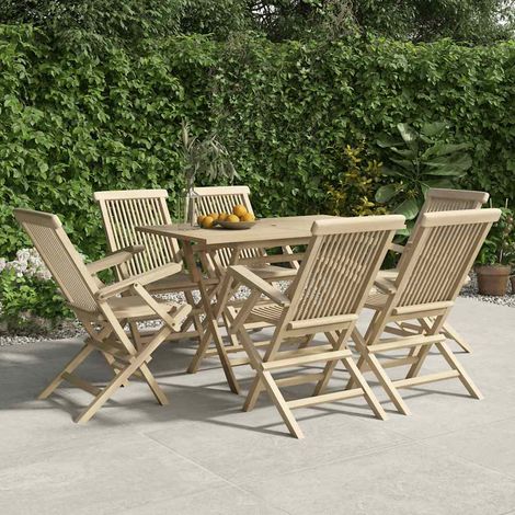 vidaXL Sillas plegables, 6 unidades, color gris, 56x61x89 cm, madera maciza de teca. (1/5)