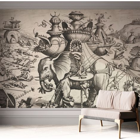 Carta da parati autoadesiva - fotomurale - decorazione parete - murale - adesivo da muro - Battaglia grottesca 312x219 cm (1/5)