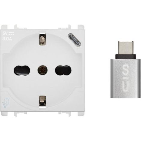 Presa P40+USB con uscita C bianca