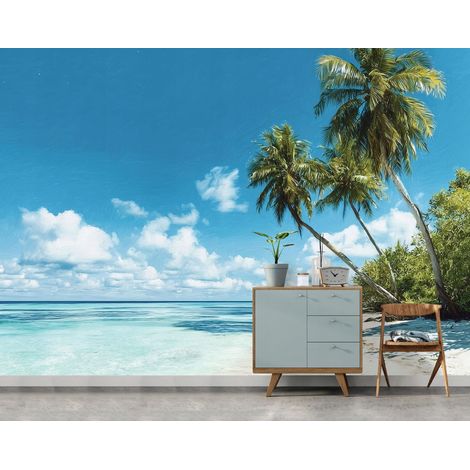 Fototapete Strand Meer Palmen Landschaft, für Wohnzimmer und Schlafzimmer, 350 x 250 cm – Komplettset inkl. Kleister & Anleitung (1/5)