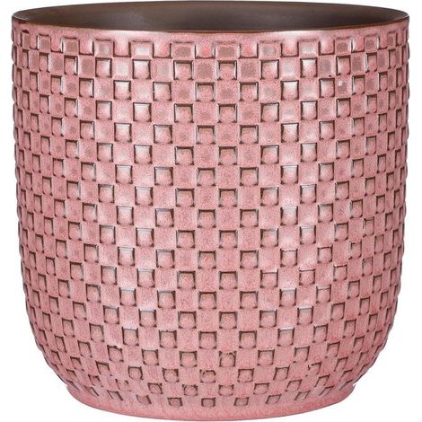 Cache-pot d'intérieur Rose Clair Motif à Carreaux Brillant Ø19,5 x 17,5 cm - PANGIVO (1/4)