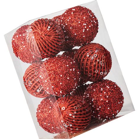 Lot de 12 boules de Noël en mousse légères et originales 8 cm déco sapin mariage maison commerce rouge (1/4)