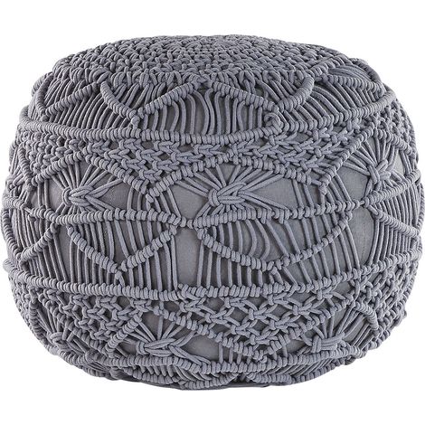 Pouf rond de 40 cm de Diamètre en Tissu Coton Gris avec Rembourrage en Billes de Polystyrène pour Salon Bohème et Moderne Beliani