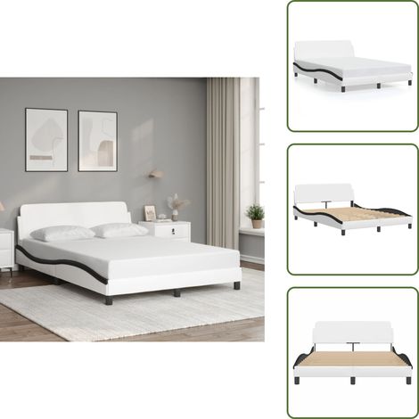 Bettgestell mit Kopfteil Weiß und Schwarz 140x190 cm Kunstleder - Bettsofa - Doppelbett - Boxspringbetten - Lattenrost - Schlafzimmermöbel (1/5)