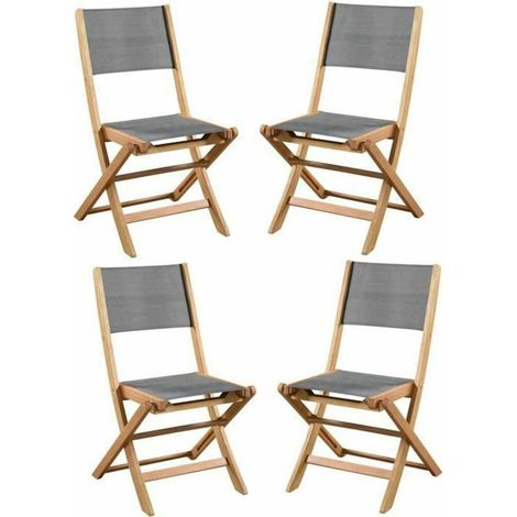 Lot de 4 chaises de jardin en bois dacacia FSC et assise textilene - 50 x 57 x 90 cm - Gris (1/4)