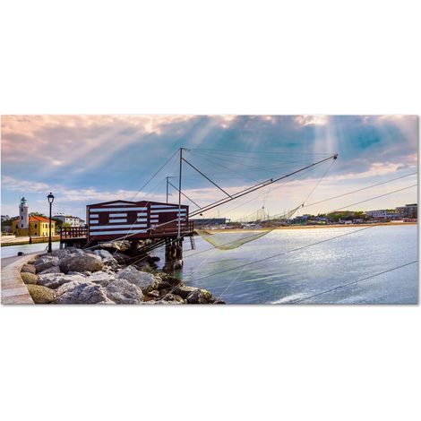 Lupia Quadro Moderno Canvas DEEP 65x143 cm CESENATICO-CAPANNA DI PESCA 2