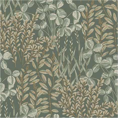 Grandeco Inia Leaf Green Wallpaper Vinyl Botanical Paste The Wall Scrubbable (1/4)