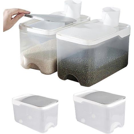 Seau à riz en plastique 5/10 kg, boîte de stockage de céréales, conteneur étanche à l'humidité, organisateur de rangement pour riz, réservoir alimentaire, boîte de stockage de céréales (1/2)