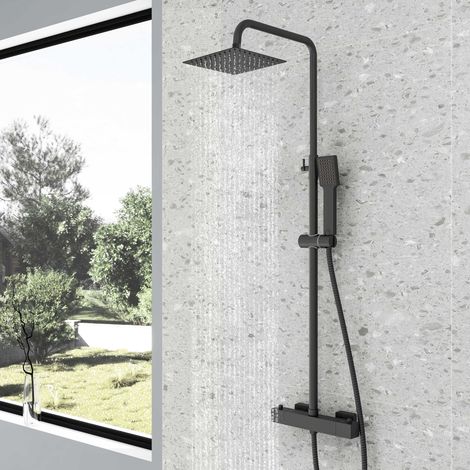 AICA Square Thermostatic Dual Control Twin Head Shower Mixer Matte Black Exposed Set