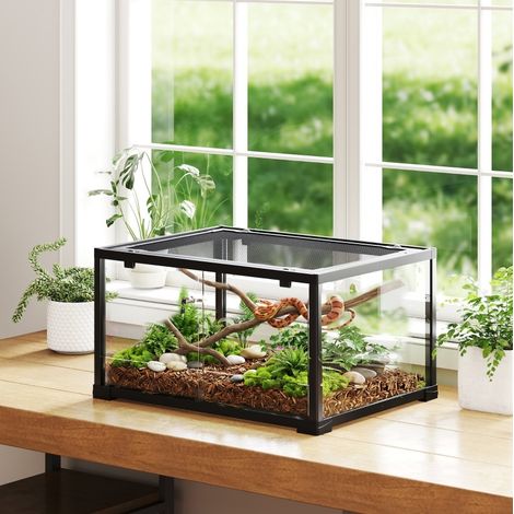 Glasterrarium 86 L mit Schiebetür, abschließbar, 60 x 45 x 32 cm, schwarz OKMYHOME (1/5)
