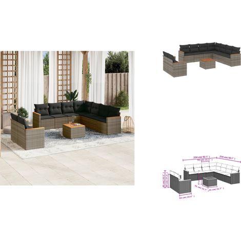 10-tlg. Garten-Sofagarnitur mit Kissen Grau Poly Rattan - Gartenmöbel Set - Esszimmergarnitur - Outdoor Möbel - Lounge Sofa - Rattan Gartenmöbel (1/3)