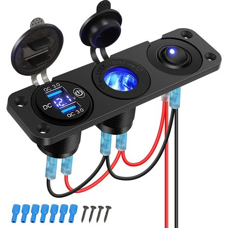 Panneau de prise de chargeur de voiture USB 12 V QC3.0 avec voltmètre LED prise allume-cigare et interrupteur à bascule pour 12 V/24 V Marine SUV camion caravane Marine (1/3)