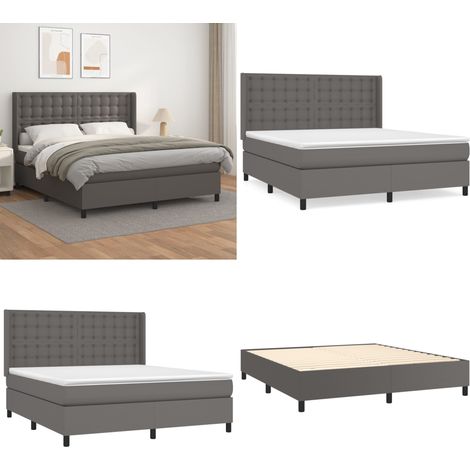 Boxspringbett mit Matratze Grau 160x200 cm Kunstleder - Boxspringbett - Betten - Doppelbett - Kunstlederbett - Graues Bett - Home & Living
