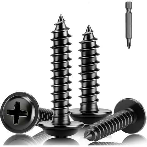 Lot de 150 vis à bois noires M4 × 25 mm avec entraînement pH Vis à tête plate en acier au carbone Vis noires pour panneaux acoustiques, bois, panneaux d'aggloméré et tôle (1/5)