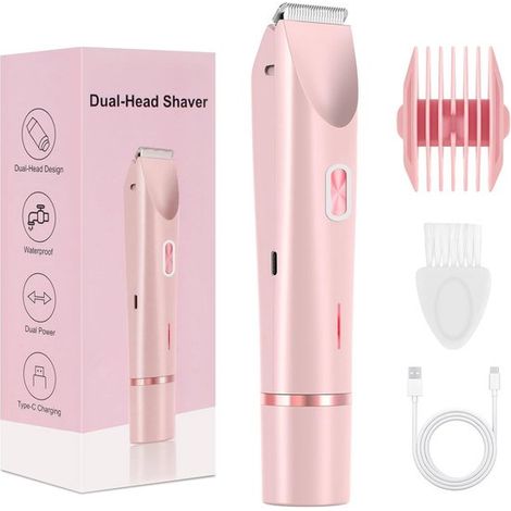 Épilateur 2 en 1 - Rasoir électrique pour femmes - Appareil d'épilation - Rasoir double tête - Convient pour le corps, le visage et le maillot - Rechargeable par USB-C - ABS - Rose (1/5)