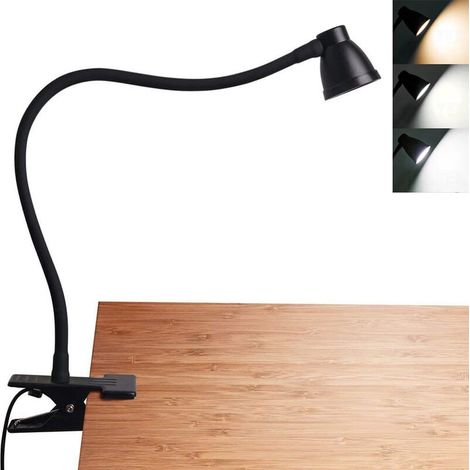 Clip Lampe de Bureau Dimmable Clip sur Lampe de Bureau USB Mini Lampe de Bureau 360 Degrés Réglable Col de Cygne Clip Liseuse (Noir 5cm) (1/4)