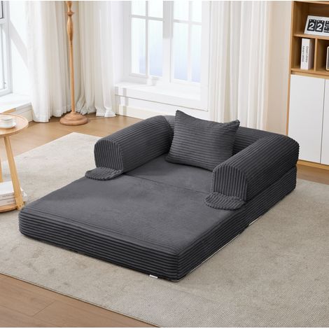 Divano letto singolo 33x33x95 cm, convertibile senza attrezzi, cuscino incluso, tessuto cord grigio (1/5)