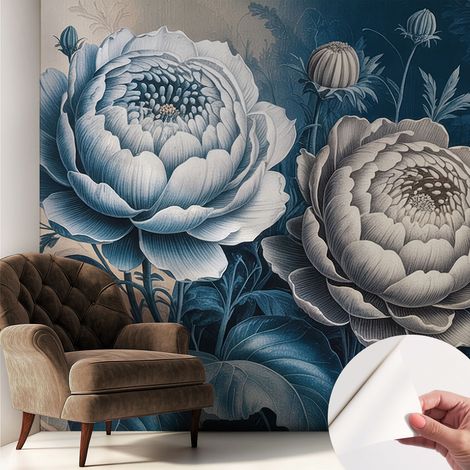 Papier peint adhésif décoratif pour chambre et salon Design moderne à poser facilement Fleurs romantiques 250x250 cm (1/5)