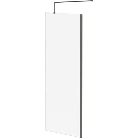 Colore 8mm Clear Glass Gunmetal Grey 1850mm x 760mm Walk In Shower Screen including Wall Channel and Support Bar (1/5)