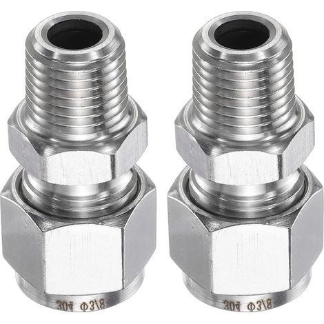 2 pièces Raccord à Compression 3/8" OD Tube x 1/4" NPT Filetage Mâle Adaptateur droit en Acier Inoxydable pour Tuyau à Compression Connecteur pour Huile Gaz Eau (1/5)