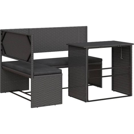Maison Exclusive - Divano da Giardino con Tavolo e Cuscini a L Nero in Polyrattan