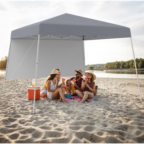 Tonnelle de Jardin 3x3M avec Panneau Latéral Tente Réception Pliant avec Sac à Dos Portable 4 Piquets Protection Solaire Montage Facile Gris (1/3)