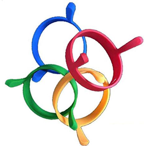 Lot de 4 Silicone Anneaux d'oeufs - Moules à Crêpes Antiadhésif - Ronde Moule de cuisson avec poignée pour Friture -Silicone Anneaux d'oeufs des œufs ou des crêpes parfaitement rond.