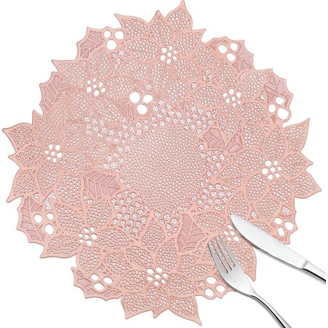 Set de Table Ronde PVC Évidé Floral,Lot de 6 Or Rose Sets de Table Lavables Antidérapant Imperméable,Dessous de Plat pour Table de Salle à Manger Cuisine Mariage (1/5)