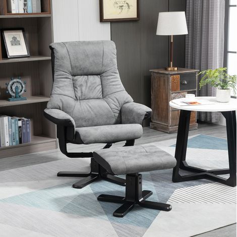 Relaxsessel 78x82.5x109 cm grau aus Polyester mit Hocker, 360° drehbar und Liegefunktion (1/5)