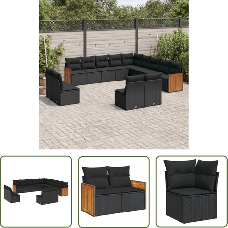 The Living Store Salon de jardin avec coussins 13 pcs noir résine tressée - Ensemble Salon De Jardin - Meuble Extérieur - Salon De Jardin Design - Mobilier De Jardin - Set De Salon De Jardin (1/5)