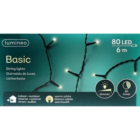 Lumineo LED Lichterkette Basic schwarz 6 Meter 80 Lichter - warmweiß (1/2)