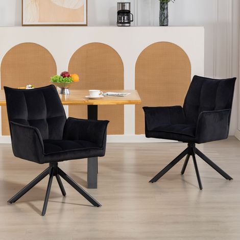 Pack de 2 Sillas de Comedor Giratorias con Reposabrazos Respaldo Acolchado Tapizado en Terciopelo Patas de Acero Negro (1/5)