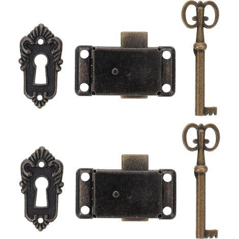 Lot de 2 verrous de tiroir anciens, verrous de meubles vintage (1/5)