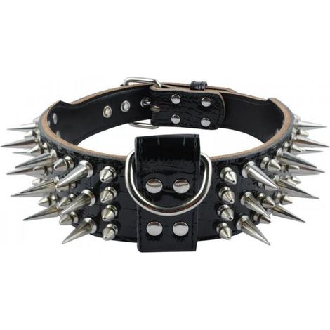 Collier pour chien en cuir clouté avec laisse, rivets en cuir PU pour chien Pit Bull - Collier pour chat en cuir durable avec clous à pointes pour races de petite, moyenne et grande taille (1/5)