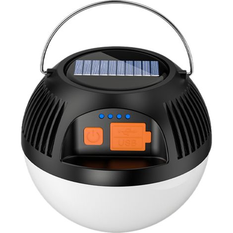 Lanterne solaire de camping LED rechargeable avec crochet de suspension, lampe ronde portable pour tente, camping, maison, bureau, éclairage d'urgence extérieur (1/5)
