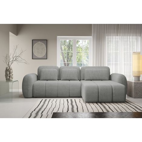 Canapé d’angle convertible CIANTI – canapé lit 304 cm avec coffre de rangement en tissu bouclette Gris Clair (1/3)