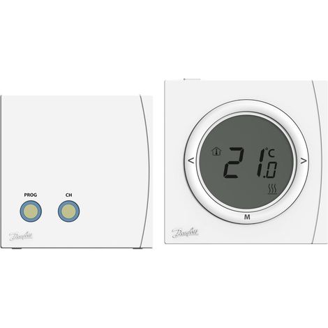Thermostat digital sans fil, avec afficheur, alimentation à piles pour le thermostat, alimentation 230V pour le recepteur - Danfoss