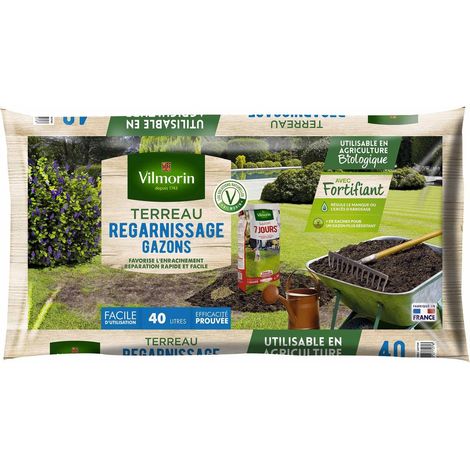 Terreau regarnissage gazon 40 L – Prêt à l'emploi pour rénovation rapide – Composition équilibrée pour racines nourries – Vilmorin