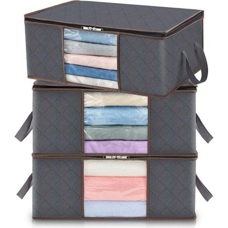 Sac de rangement pour vtements de 35l, bote de rangement pliable sous le lit pour chambre coucher, couettes, vtements, couvertures, jouets, paquet de 3 (1/4)