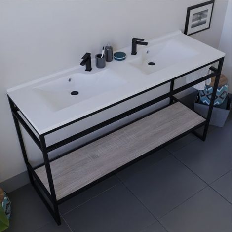 Meuble salle de bain STRUCTURA 140 cm avec plan double vasque- plan stratifié Bois