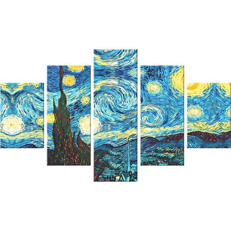 Lupia - Quadro Moderno 5 pezzi in legno VOGUE 66X115 cm NOTTE STELLATA, per soggiorno, camera da letto (1/2)