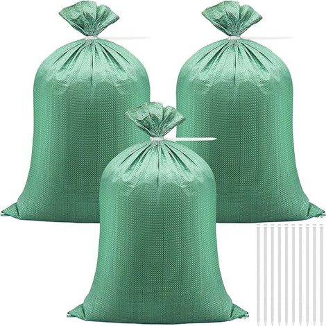 Bolsas de arena de jardín, 50 x 80 cm Bolsas de grava tejidas Bolsa de residuos de jardín con bridas Sacos de escombros para transportar escombros Construcción, verde (1/5)