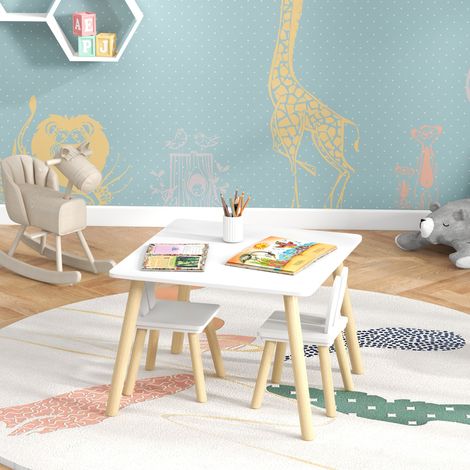 Ensemble table enfant avec 2 chaises à dossier oreilles de lapin, blanc, pour enfants de 3 à 6 ans (1/5)