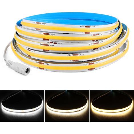 Bande LED COB (lumière chaude, 12 V, 1 m), haute densité (320 LED/mètre), flexible (1/5)