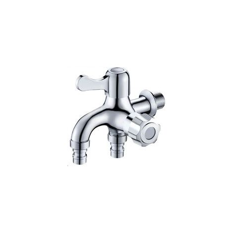 Robinet double sortie en laiton pour lavabo – Robinet à deux canaux, tuyau de dérivation pour machine à laver, adaptateur pour robinet double sortie (argenté)