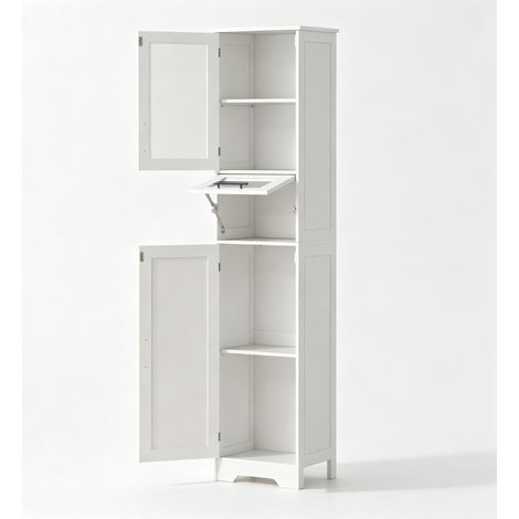 Mueble alto de baño independiente blanco con 1 cajón, 2 puertas y estantes ajustables (1/5)