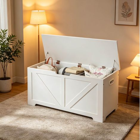 Meuble rangement coffre 100x47x40 cm blanc OKMYHOME (1/5)