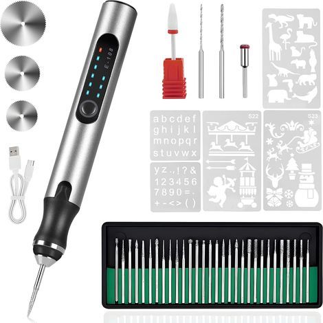 Penna per incisione elettrica, macchina per incisione senza fili ricaricabile tramite USB, adatta per incidere gioielli, legno, vetro e pietra (argento). (1/5)