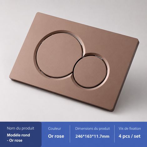 Plaque de déclenchement double touche WC encastré boutons ronds or rose peint rose 25,5 × 17,5 × 5 cm 386 g – Livraison gratuite